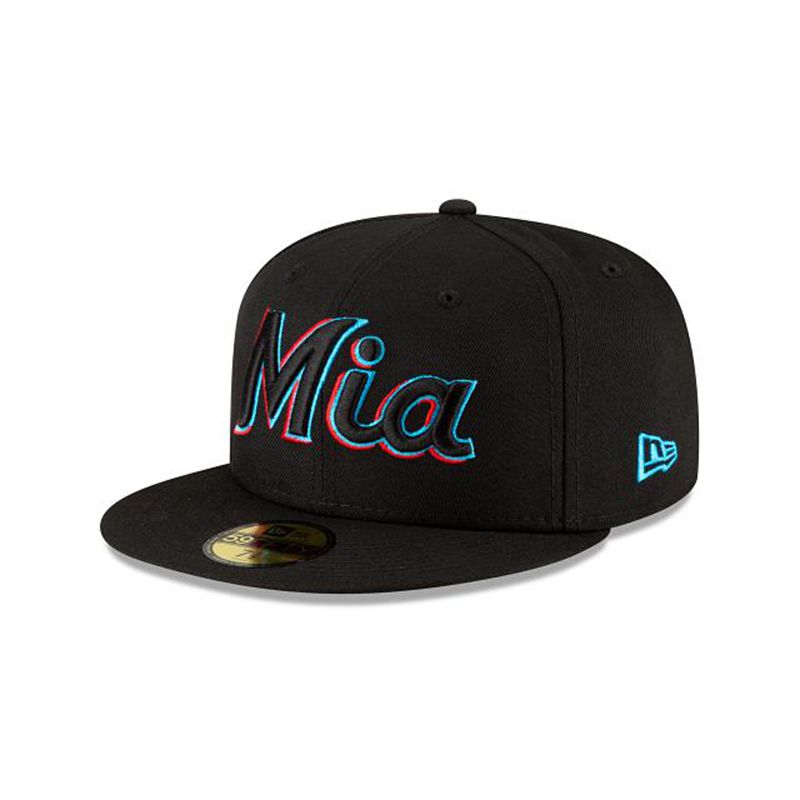 MLB Miami Marlins Ligature 59Fifty Fitted (NKL4790) - Black New Era Caps